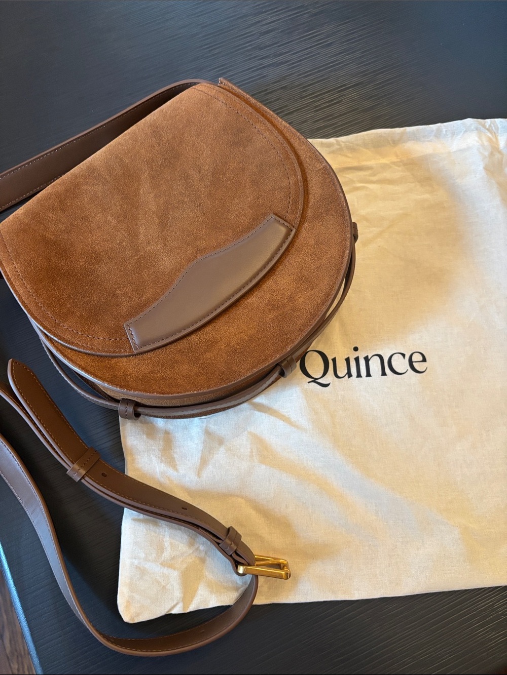 Quince Brown Suede Saddle Crossbody Bag